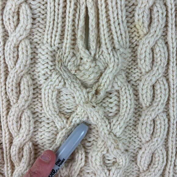Aran Crafts 100% Wool Cable Chunky Knit 1/4 Zip Sweater Mock Neck Cream L *Read - Picture 4 of 15